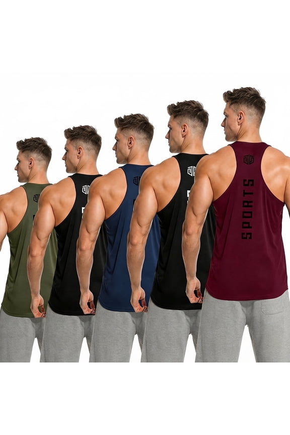 5 Pack Men's Mesh Y-Back Sleeveless Workout Tank Tops, Quick Dry Breathable Athletic Muscle Vests for Gym and Daily Wear,Size L