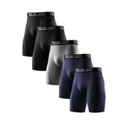TELALEO 5 Pack Mens Compression Shorts Athletic Workout Performance Underwear,2Black/2Blue/Grey,Large