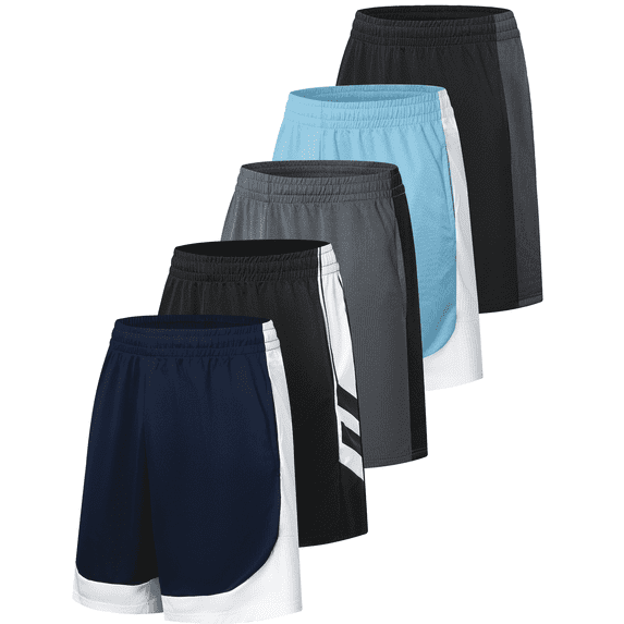 TELALEO 5 Pack Mens Mesh Athletic Basketball Shorts Gym Shorts with Pockets, Quick Dry Running Shorts for Men L