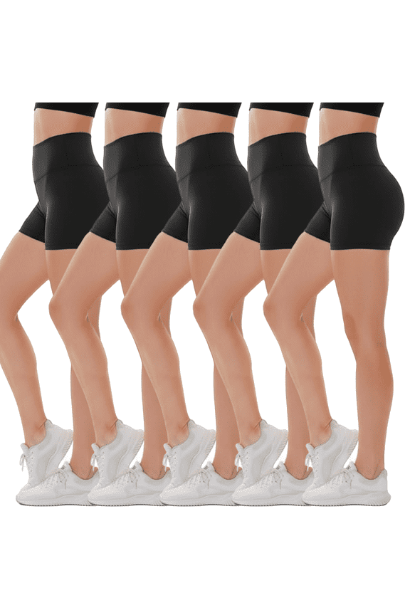4" Women's Black Biker Yoga Shorts-Tummy Control Spandex Booty Shorts for Gym Running Volleyball Workout shorts 5 Pack