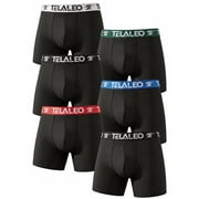 TELALEO Mens Boxer Briefs 6 Pack - Support Pouch Moisture Wicking Breathable Underwear, Size M