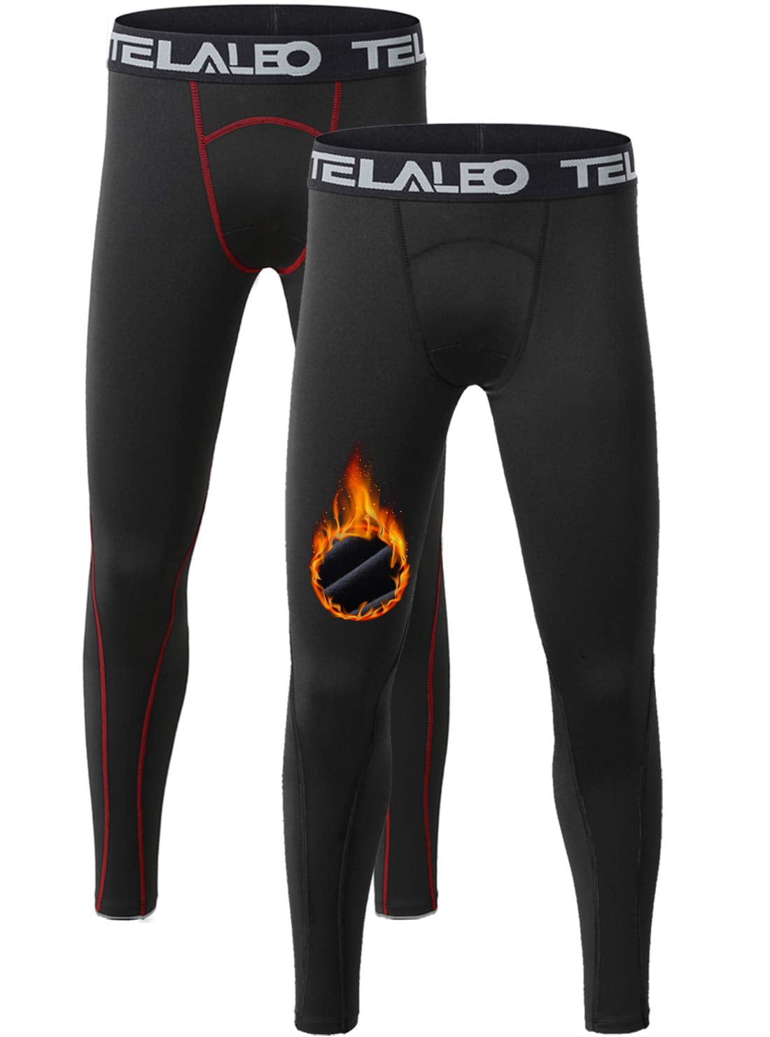 TELALEO Boys Thermal Compression Leggings Pants Youth Fleece Lined Base ...