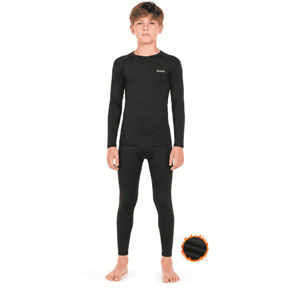 TELALEO Kids Thermal Underwear Set, Boys Girls Fleece Lined Compression Athletic Baselayer Long Sleeve Top & Leggings, Warm Winter Sports Base Layer for Ski Hiking Running,Size L