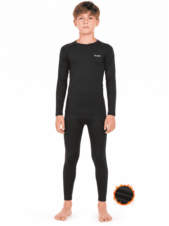 Kids Thermal Underwear Set, Boys Girls Fleece Lined Compression Athletic Baselayer Long Sleeve Top & Leggings, Warm Winter Sports Base Layer for Ski Hiking Running,Size S