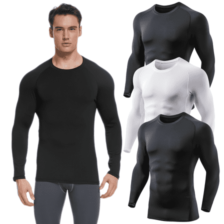 TELALEO 3 Pack Men  Athletic Base Layer Dry Fit Long Sleeve Workout Running Shirts