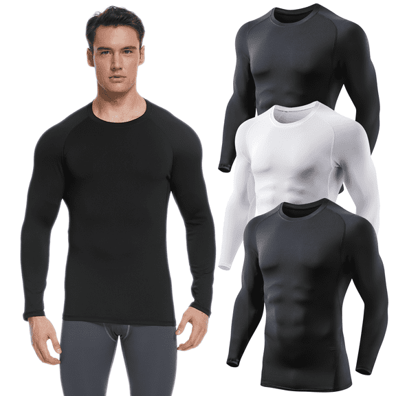 TELALEO 3 Pack Men  Athletic Base Layer Dry Fit Long Sleeve Workout Running Shirts