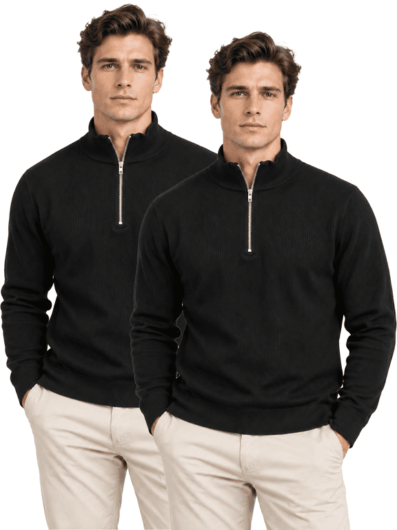 Men’s 2 Pack Quarter Zip Pullover Sweaters, Lightweight Long Sleeve Mock Neck Casual Sweater for Fall Winter,Size 2XL