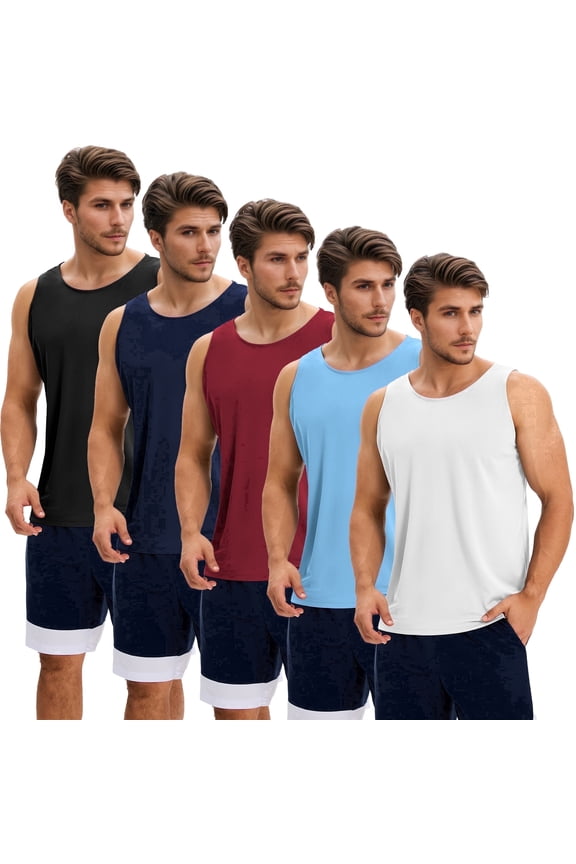 5 Pack Men's Quick Dry Tank Tops Breathable Sleeveless Muscle Shirts for Active Men, Size L