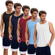 TELALEO 5 Pack Mens Quick Dry Tank Tops Breathable Sleeveless Muscle Shirts for Active Men, Size L