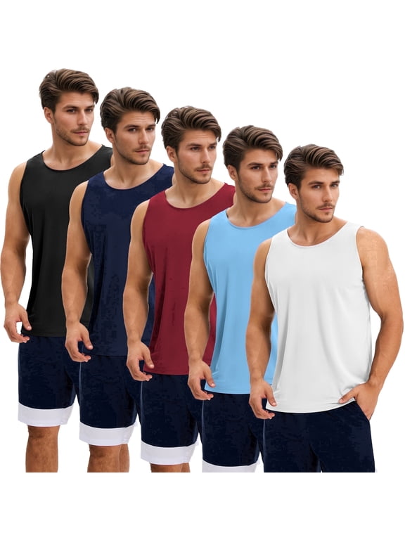 5 Pack Men's Quick Dry Tank Tops Breathable Sleeveless Muscle Shirts for Active Men, Size L