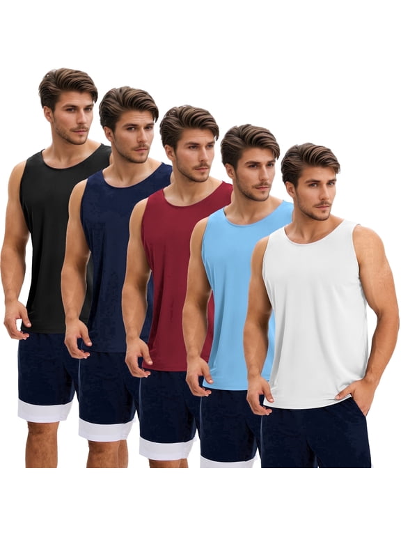 5 Pack Men's Quick Dry Tank Tops Breathable Sleeveless Muscle Shirts for Active Men, Size M