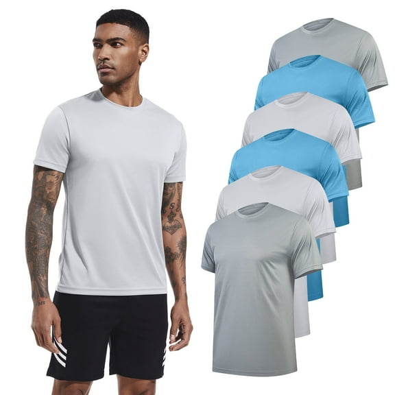 TELALEO Men's 6 Pack Workout Shirts Athletic Active Tops, Moisture Wicking & Quick Dry Performance T-Shirts,L