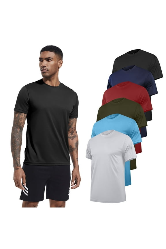 Men's 6 Pack Workout Shirts Athletic Active Tops, Moisture Wicking & Quick Dry Performance T-Shirts,XL