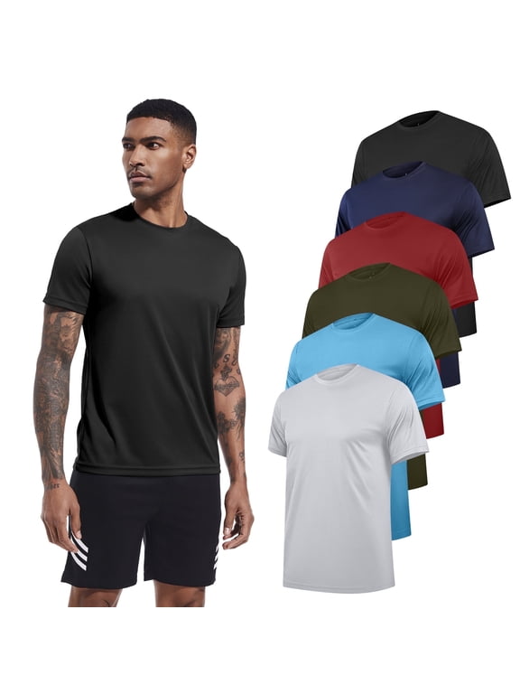 Men's 6 Pack Workout Shirts Athletic Active Tops, Moisture Wicking & Quick Dry Performance T-Shirts,XXL