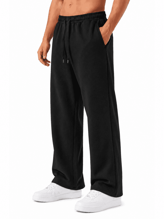 Men's Heavyweight Fleece Open Bottom Sweatpants with Pockets, Elastic Waist, Gym & Casual Wear, M
