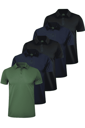 5 Pack Men's Quick Dry Polo Shirts, Breathable Short Sleeve Golf Casual Collared Tops, Size XL