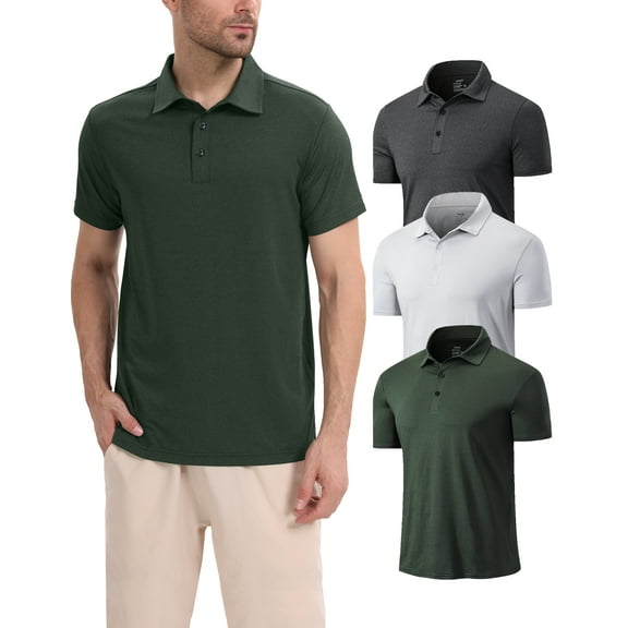 TELALEO Men's Polo Shirts Performance Short Sleeve Golf Shirt Casual Collared T-Shirt,3 Pack,Size XL