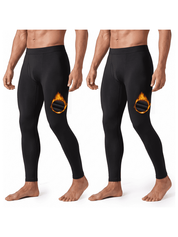2 Pack Men’s Thermal Fleece Lined Base Layer Pants with Fly, Cozy Warm Long Johns for Home and Sleepwear, Winter Essentials,Size XL