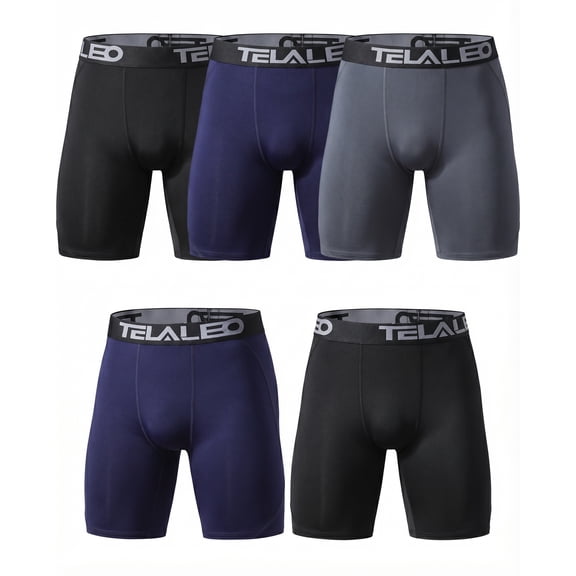 TELALEO Mens 5 Pack Athletic Shorts Workout Performance Underwear,2Black/2Blue/Grey,M