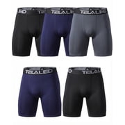TELALEO Mens 5 Pack Athletic Shorts Workout Performance Underwear,2Black/2Blue/Grey,S