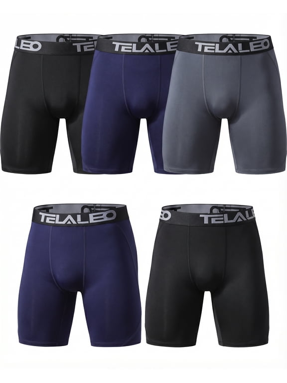 Mens 5 Pack Athletic Shorts Workout Performance Underwear,2Black/2Blue/Grey,S