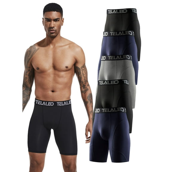 TELALEO Mens 5 Pack Athletic Shorts Workout Performance Underwear,2Black/2Blue/Grey,XL