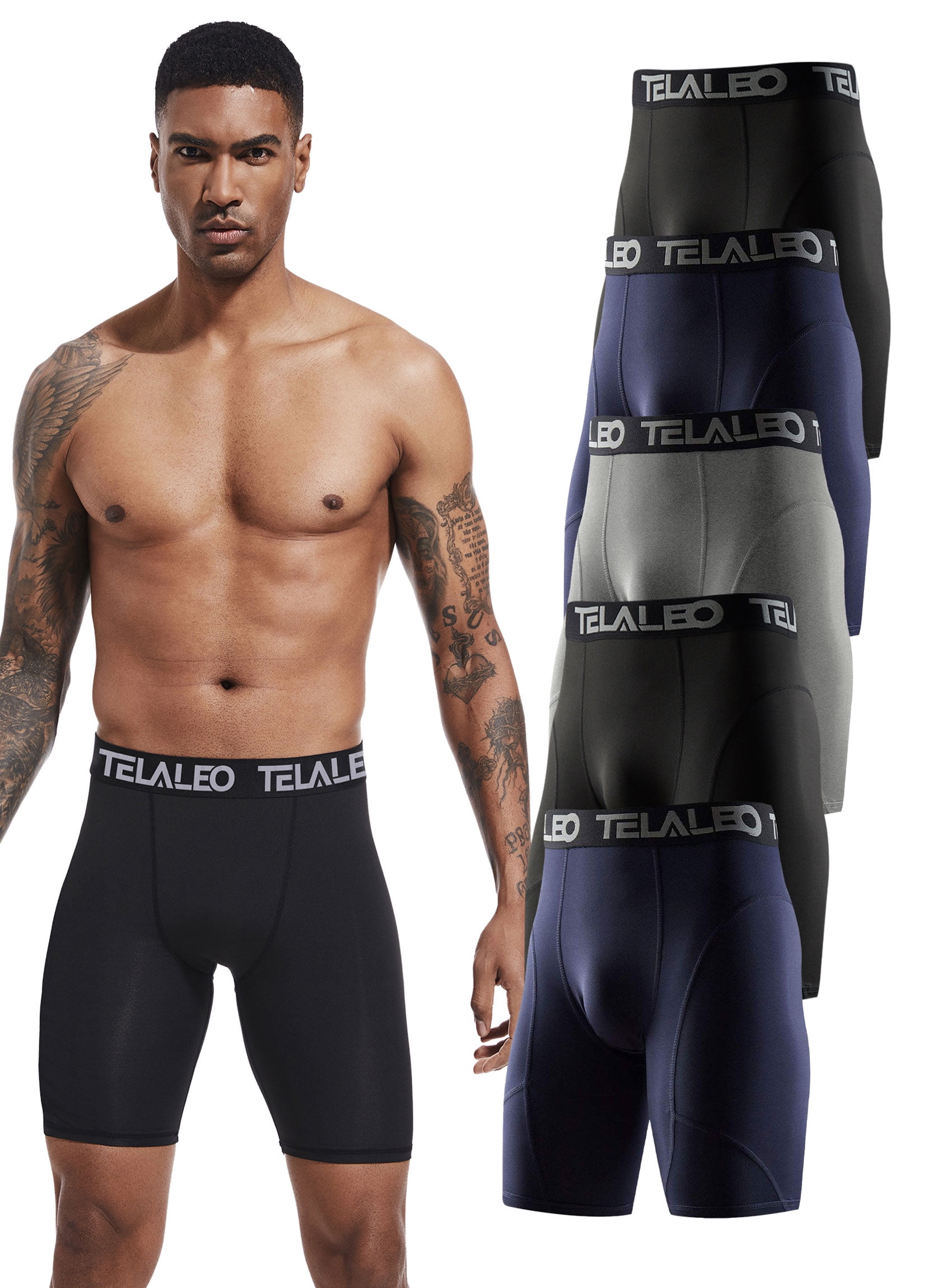 TELALEO Mens 5 Pack Athletic Shorts Workout Performance Underwear,2Black/2Blue/Grey,XXL
