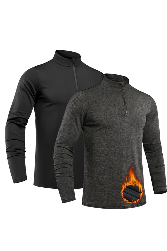 Mens Long Sleeve Shirts Thermal Quarter Zip Fleece Sweatshirt Tops 2 Pack,2XL