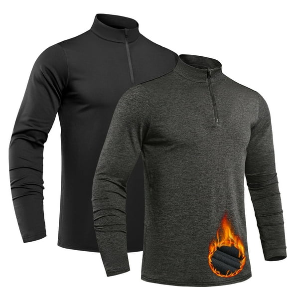 TELALEO Mens Long Sleeve Shirts Thermal Quarter Zip Fleece Sweatshirt Tops 2 Pack,L