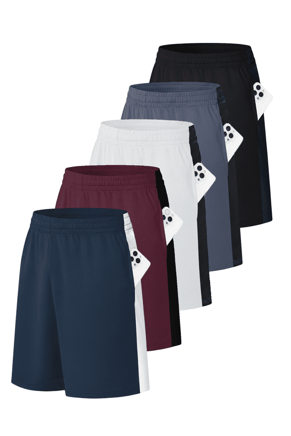 5 Pack Mens Mesh Athletic Basketball Shorts Gym Shorts with Pockets, Quick Dry Running Shorts for Men