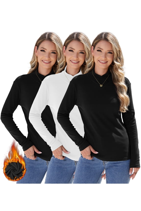 3 Pack Women's Turtleneck Thermal Fleece Long Sleeve Shirts Fall Fashion Basic Thermal Underwear Tops Winter Clothes 2025