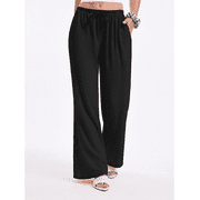 TELALEO Women's Wide Leg Palazzo Pants, Flowy Drawstring Elastic Waist Trousers with Pockets, Summer Casual Beach Vacation Pants Size L