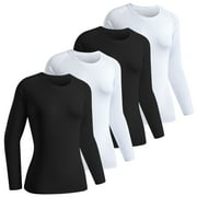 TELALEO 4 Pack Women's Compression Shirt Long Sleeve Performance Workout Top Quick Dry Athletic T-Shirt