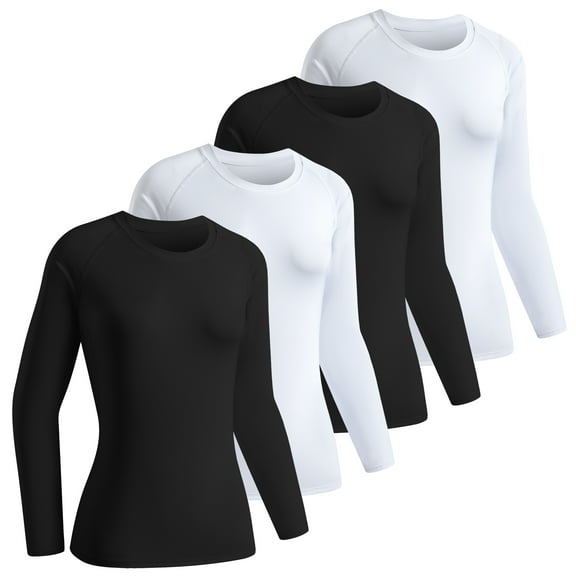 TELALEO 4 Pack Women's Compression Shirt Long Sleeve Performance Workout Top Quick Dry Athletic T-Shirt