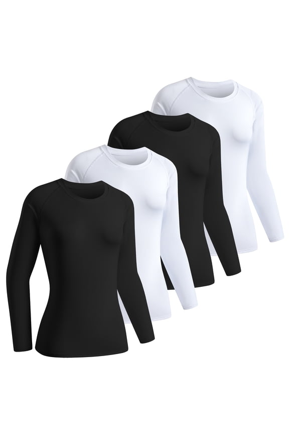 4 Pack Women's Compression Shirt Long Sleeve Performance Workout Top Quick Dry Athletic T-Shirt