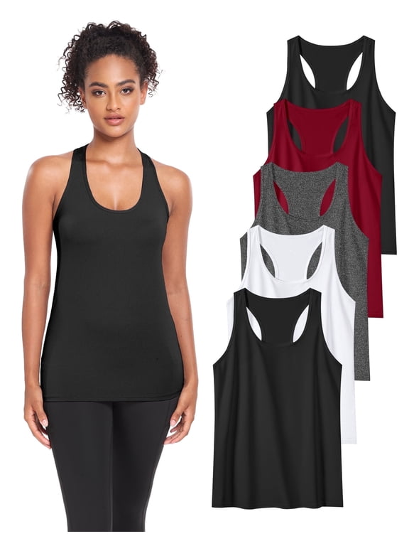 Womens Workout Yoga Tank Top Running Athletic Sleeveless Shirts 5 Pack,Black/White/Grey/Red/Black,Size M