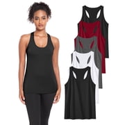 Womens Workout Yoga Tank Top Running Athletic Sleeveless Shirts 5 Pack,Black/White/Grey/Red/Black,Size S
