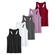 TELALEO Workout Compression Sleeveless Shirts Yoga Tank Tops for Women,5 Pack,Black/Grey/White/Red/Purple,Size M