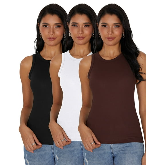 TELALEO Women's Ribbed Sleeveless Tank Tops, 3-Pack, Slim Fit, Crewneck, Casual Basic, XXL