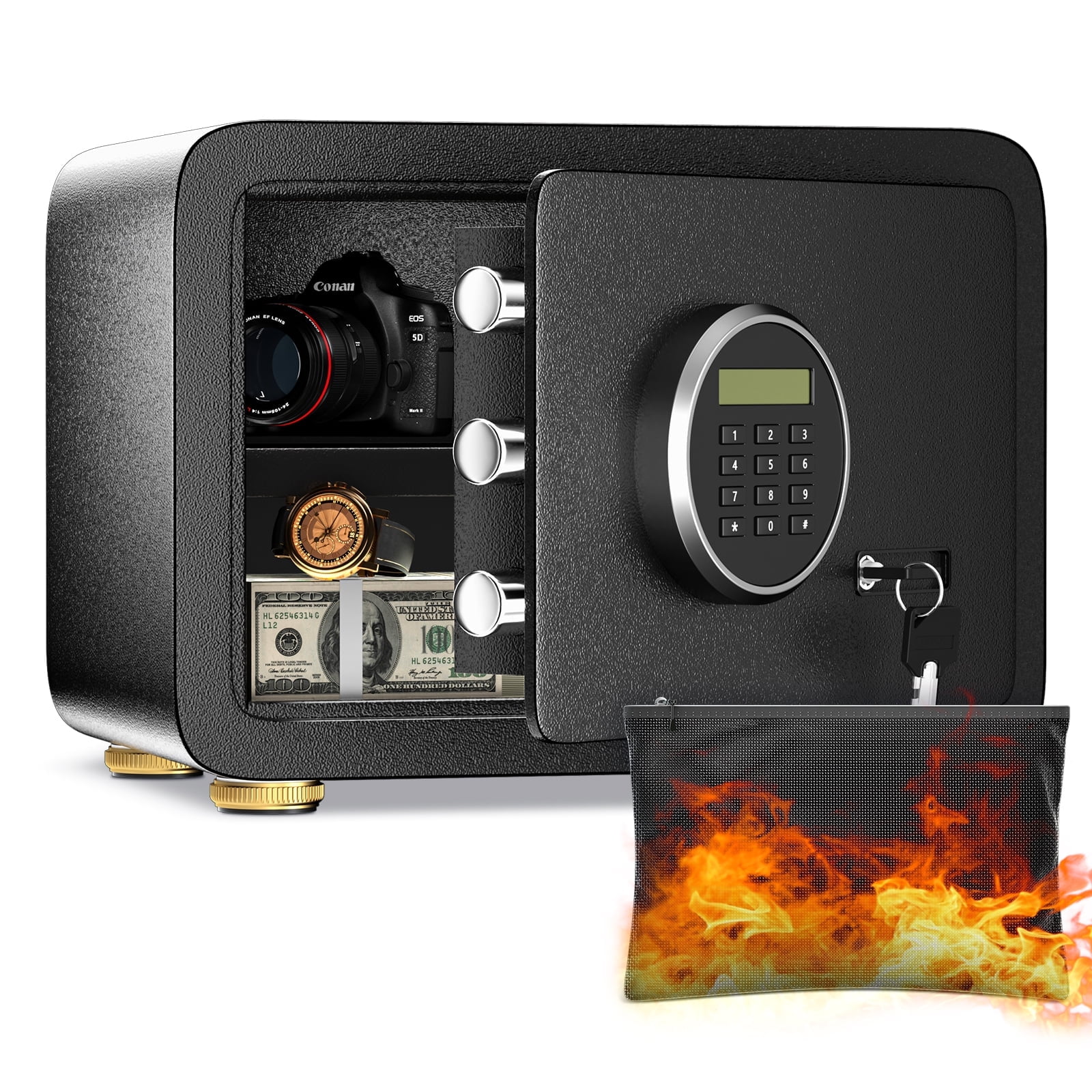 TELAM 1.23 Cu. ft Fireproof Safe with Digital Keypad Lock and Fireproof Bag, Small Safe Box LCD