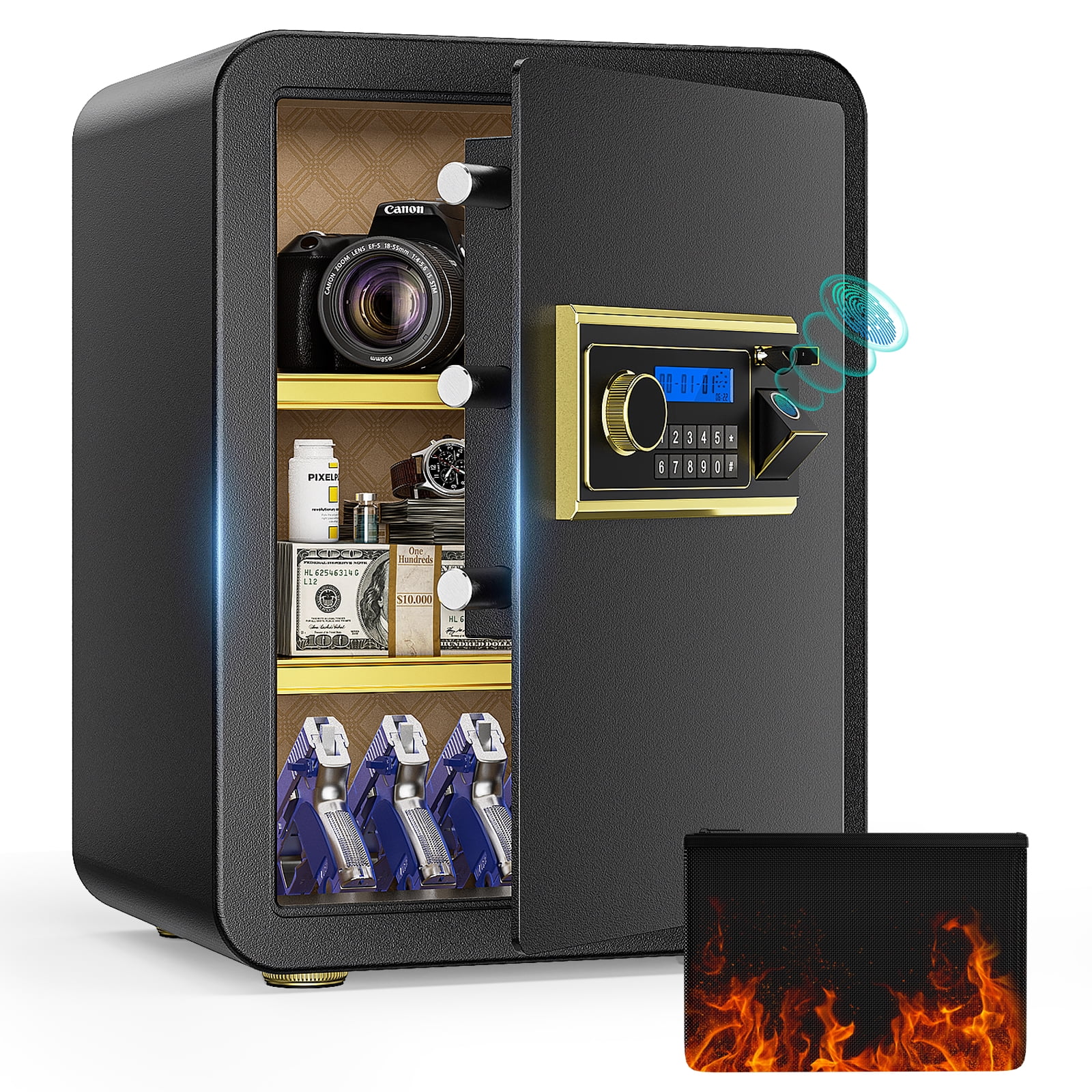 Barska 2.02 Cu Ft Biometric Fireproof Safe - Fingerprint & Keypad Lock With Alarm, LED Light, 30 Min Fire Protection