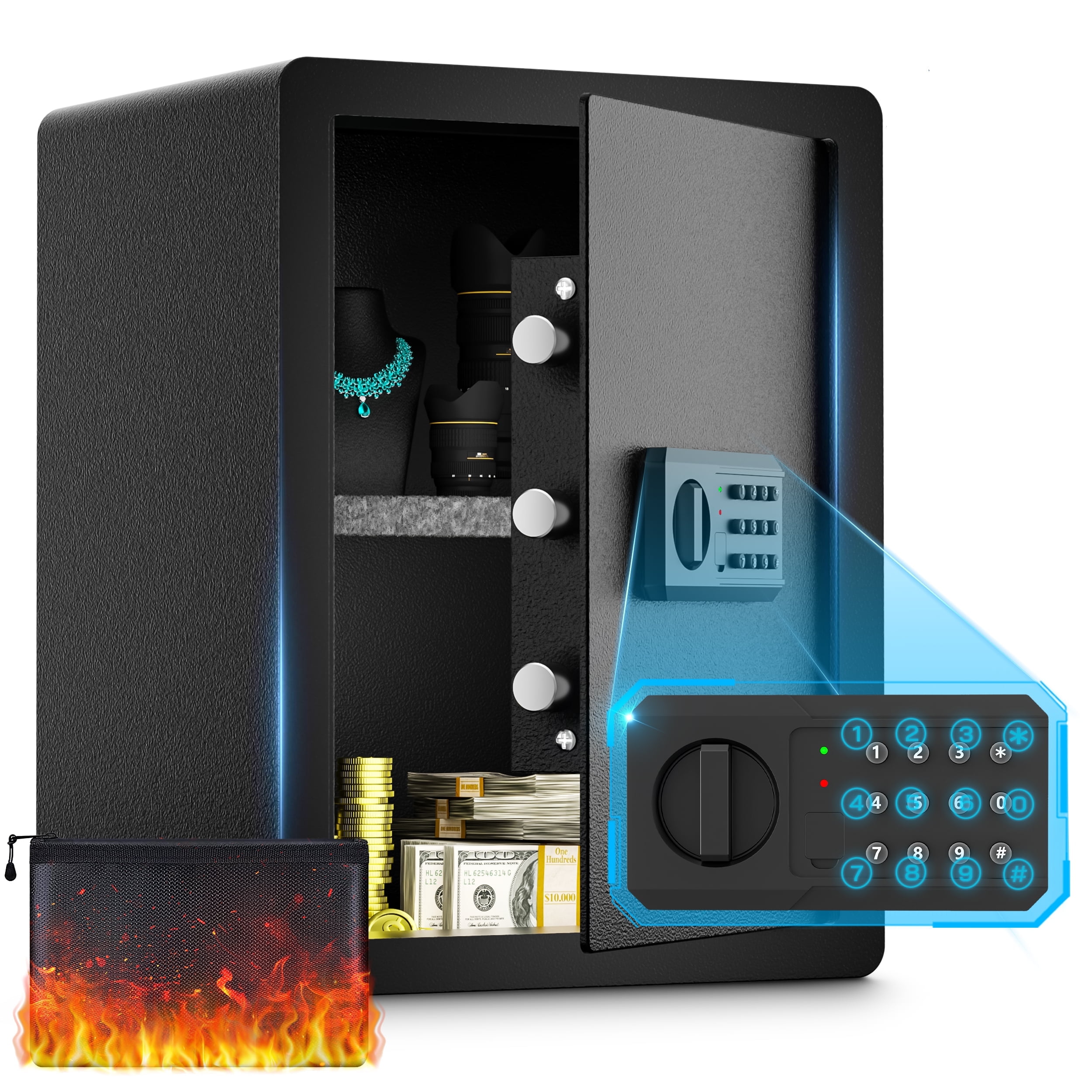 TELAM 3.0 CU. ft Large Fireproof and Waterproof Biometric Safe Box with Digital Keypad and Key Access for Documents