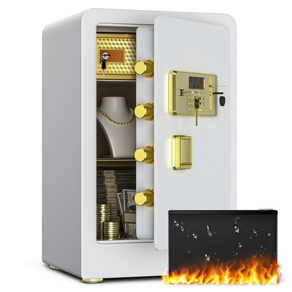 SRWTRCHRY 6.0 Cubic Large Safe Box Fireproof Waterproof, Personal Home Security Safe with Digital Keypad LCD Display, Fireproof Safe for Money Box, White