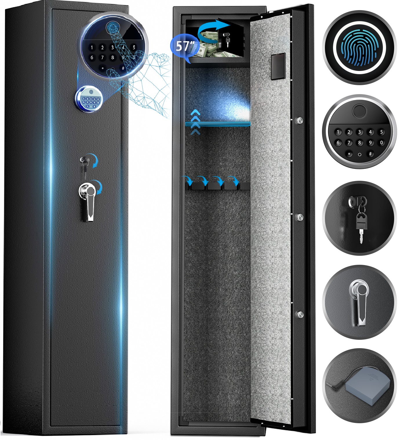 Sentinel 10 Gun Security with Key Lock, Black, 53" x 17.25" x