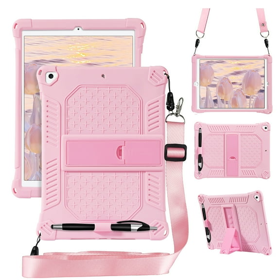 TELASO for 10.2" iPad 9th Generation Case , iPad 8th Generation Case , iPad 7th Generation Case , Pencil Holder , 360° Rotating Hand Strap & Stand , for iPad 10.2 inch 2021/2020/2019 Series , Pink