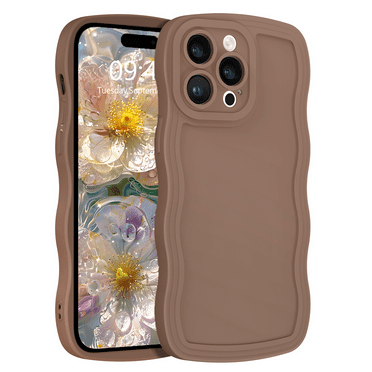 TELASO for iPhone 14 Pro Max Case 6.7" , Cute Curly Wave Frame Shape , Soft TPU Bumper Women Girls Shockproof Protective Phone Case , Khaki/Brown