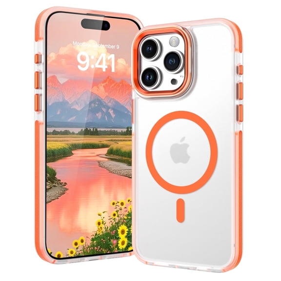 TELASO for iPhone 15 Pro Case Compatible with Mag-Safe 6.1" Magnetic Translucent Matte Case for iPhone 15 Pro Phone Case Orange
