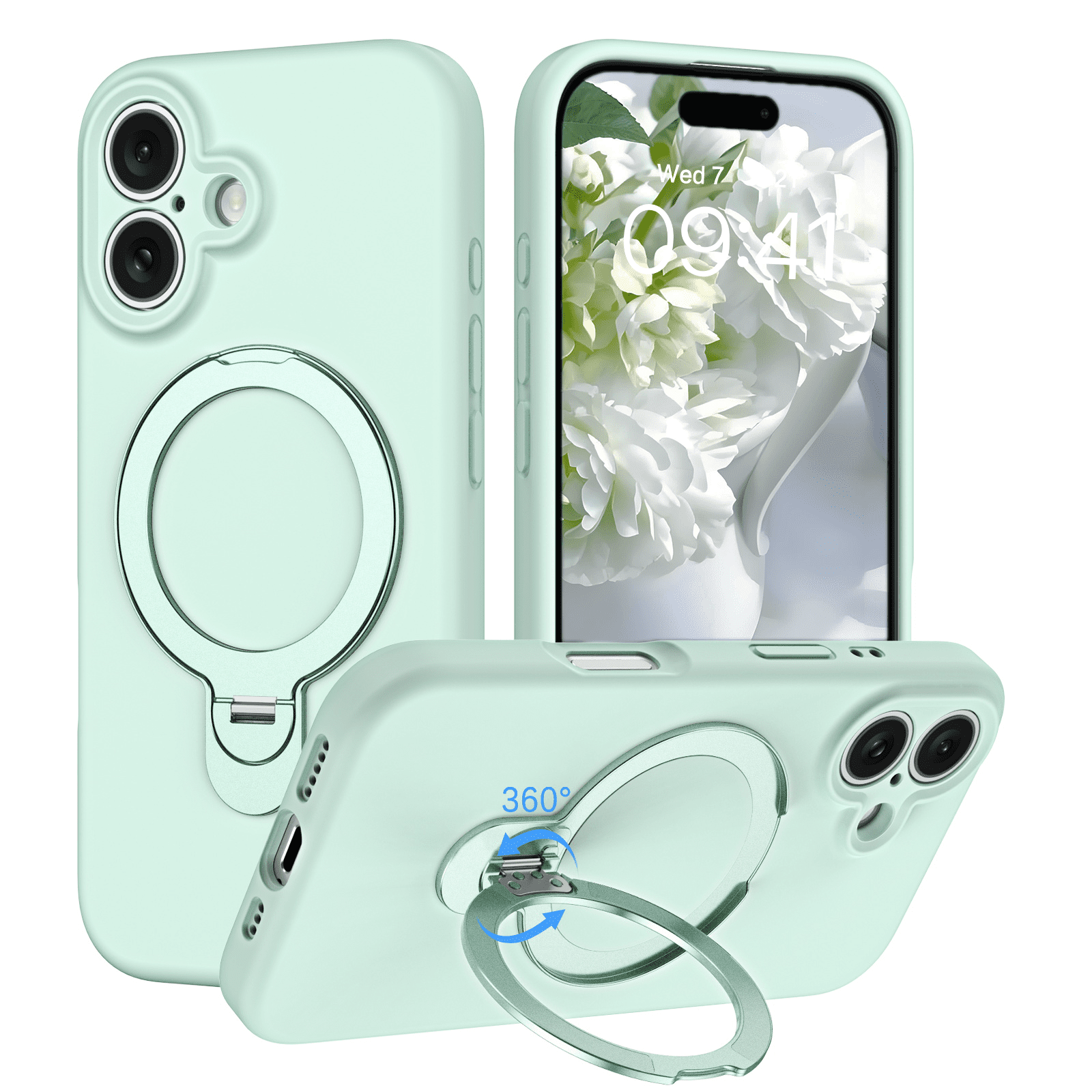 TELASO Magnetic Silicone iPhone 16 Case with Stand for iPhone 16 (6.1 inch) | Compatible with MagSafe, Shockproof Protection, Anti-Scratch Microfiber Lining | Cyan