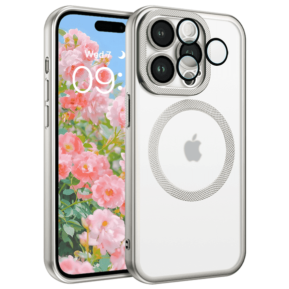 TELASO for iPhone 14 Pro Case with Camera Lens Full Protection Compatible with Mag-Safe 6.1" Wireless Charging, Shockproof Electroplated Tpu Phone Case for iPhone 14 Pro Silver