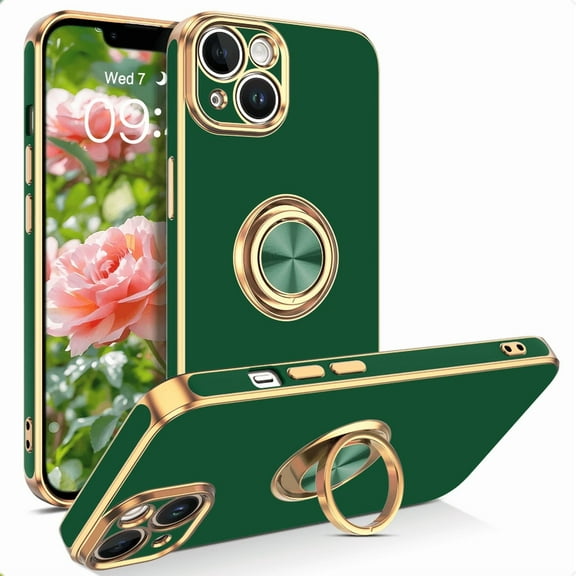 TELASO for iPhone 14 Case Green with Ring Stand 6.1" Fit to Kickstand Magnetic Car Mount Easy Clean Shockproof Protective Case for iPhone 14 Green